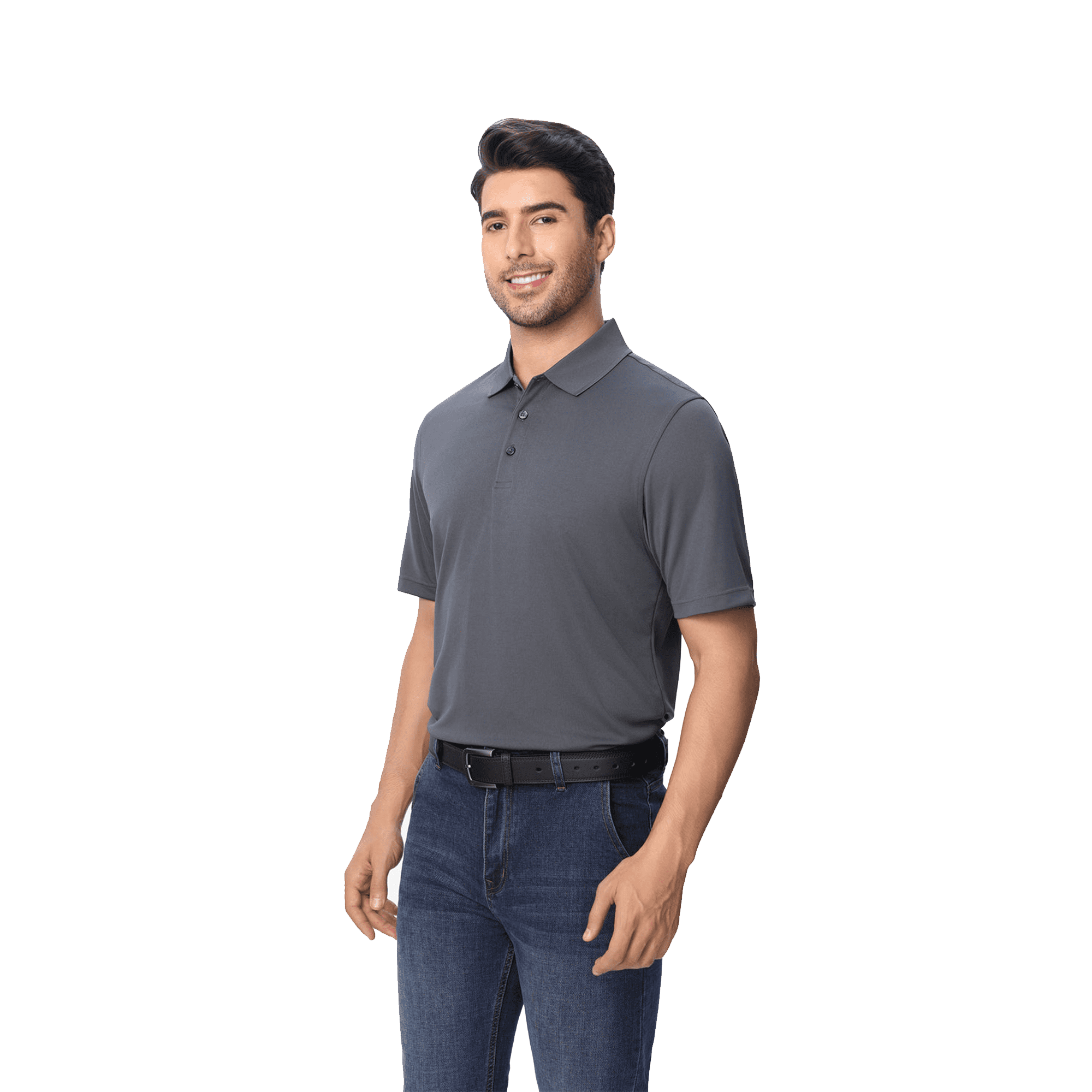 Zfeel Men Short Sleeve Pure Dry Fit Polo Shirt, High Performance 100 Polyester, lron Grey, 2 Pack, L