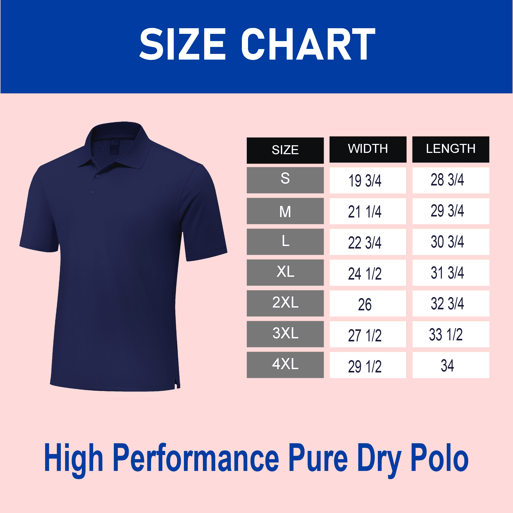 Zfeel Men Short Sleeve Pure Dry Fit Poly Polo Shirt, Short Sleeve High Performance Navy, S, 2 Pack