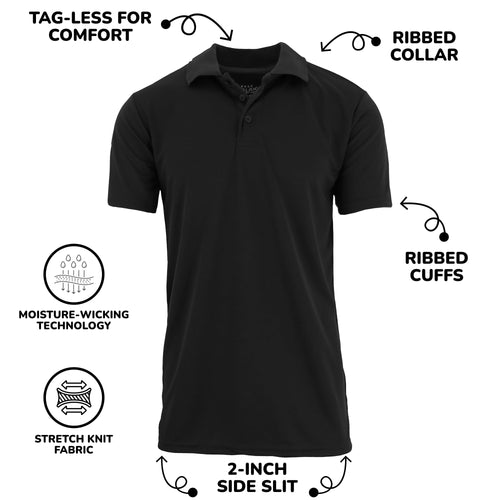 3-Pack Men's Dry Fit Moisture-Wicking Polo Shirt (S-3XL)