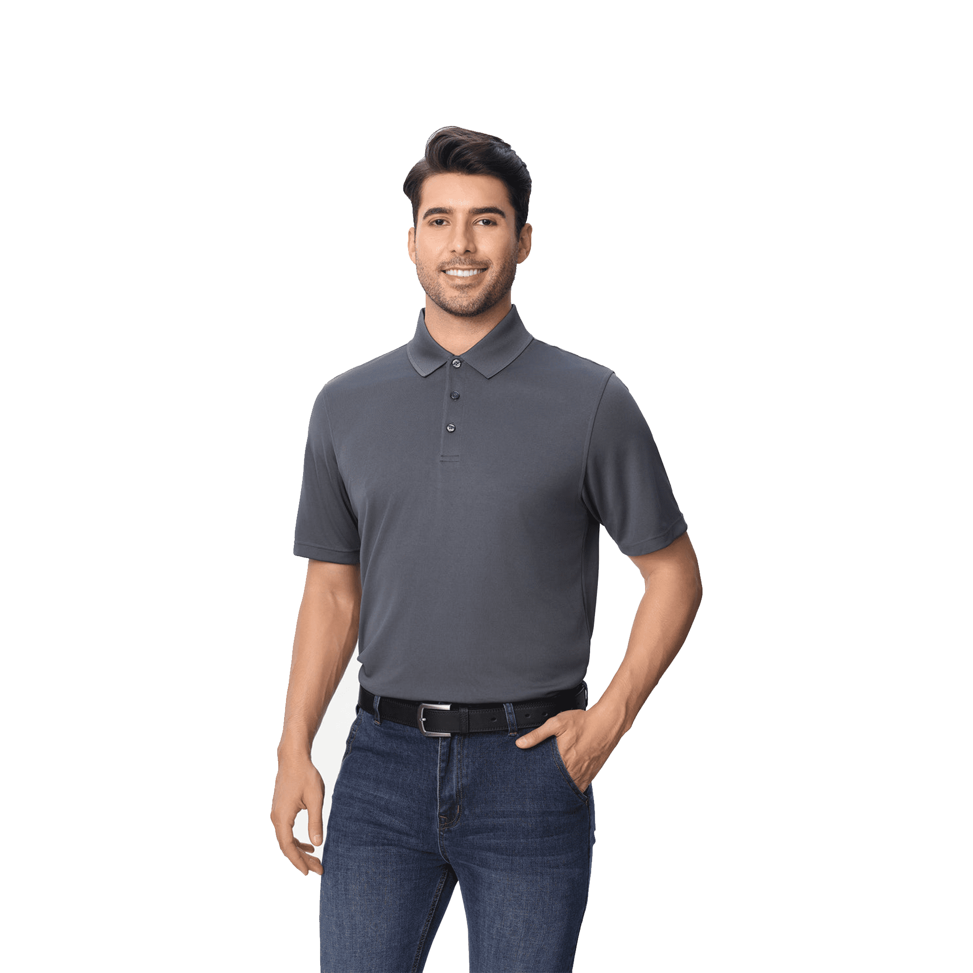 Zfeel Men's High Performance Pure Dry Fit Poly Polo T-Shirt, Iron Grey, Polyester, Size L, 4 Pack
