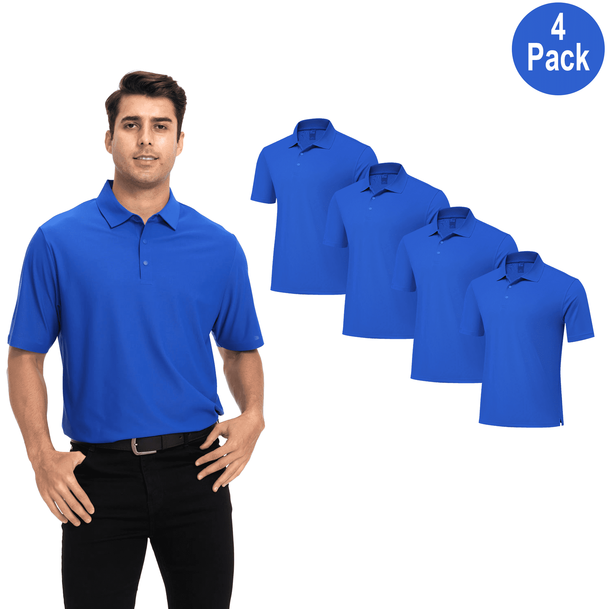 Zfeel Men Short Sleeve Pure Dry Fit Poly Polo Shirt, High Performance, Polyester, Royal, 4 Pack, M