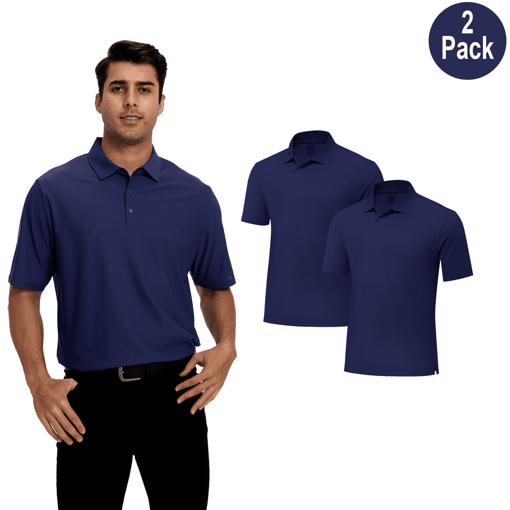 Zfeel Men Short Sleeve Pure Dry Fit Poly Polo Shirt, Short Sleeve High Performance Navy, S, 2 Pack