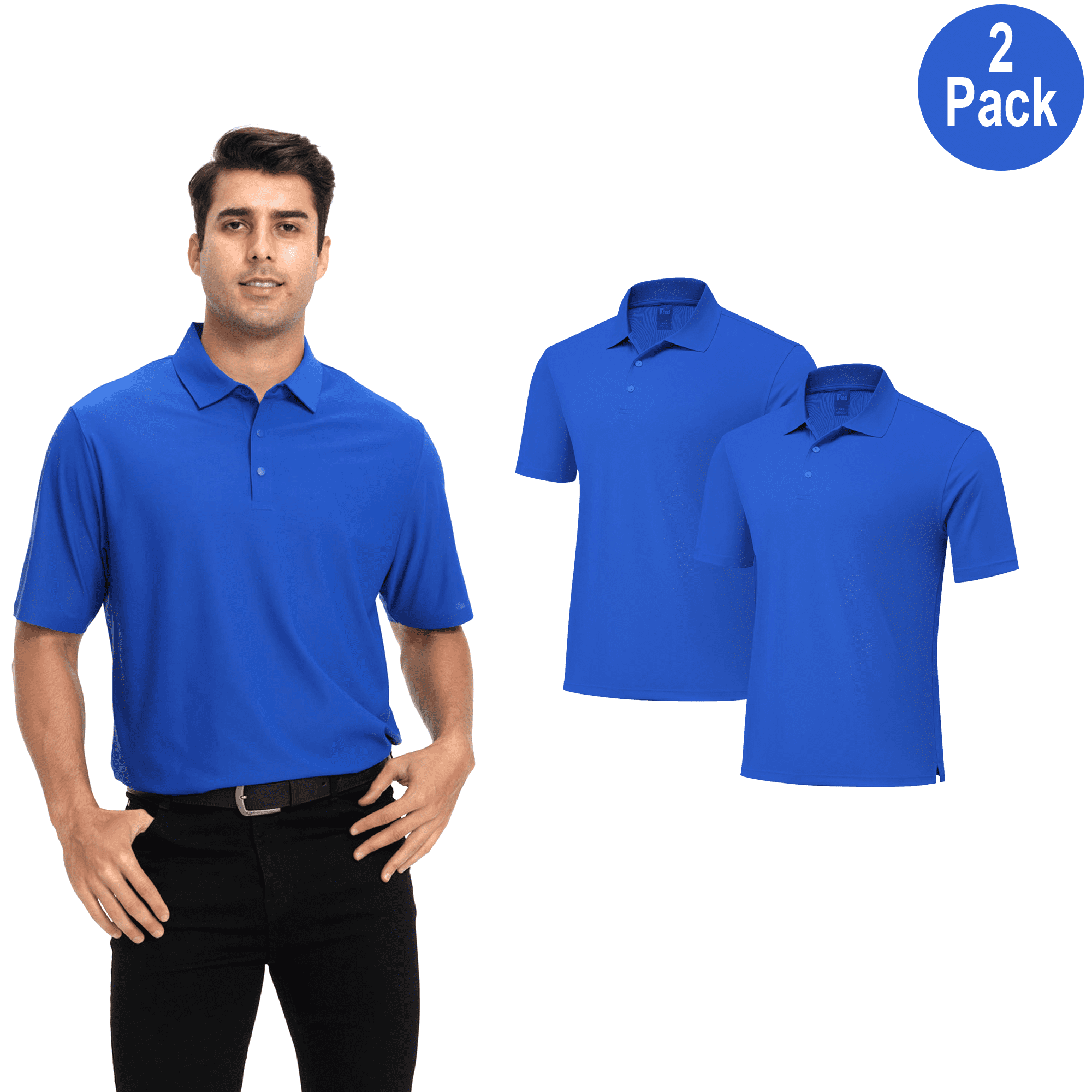 Zfeel Men's High Performance Poly Polo Shirt, Short Sleeve Collared Pure Dry Fit , Royal, XL, 2 Pack