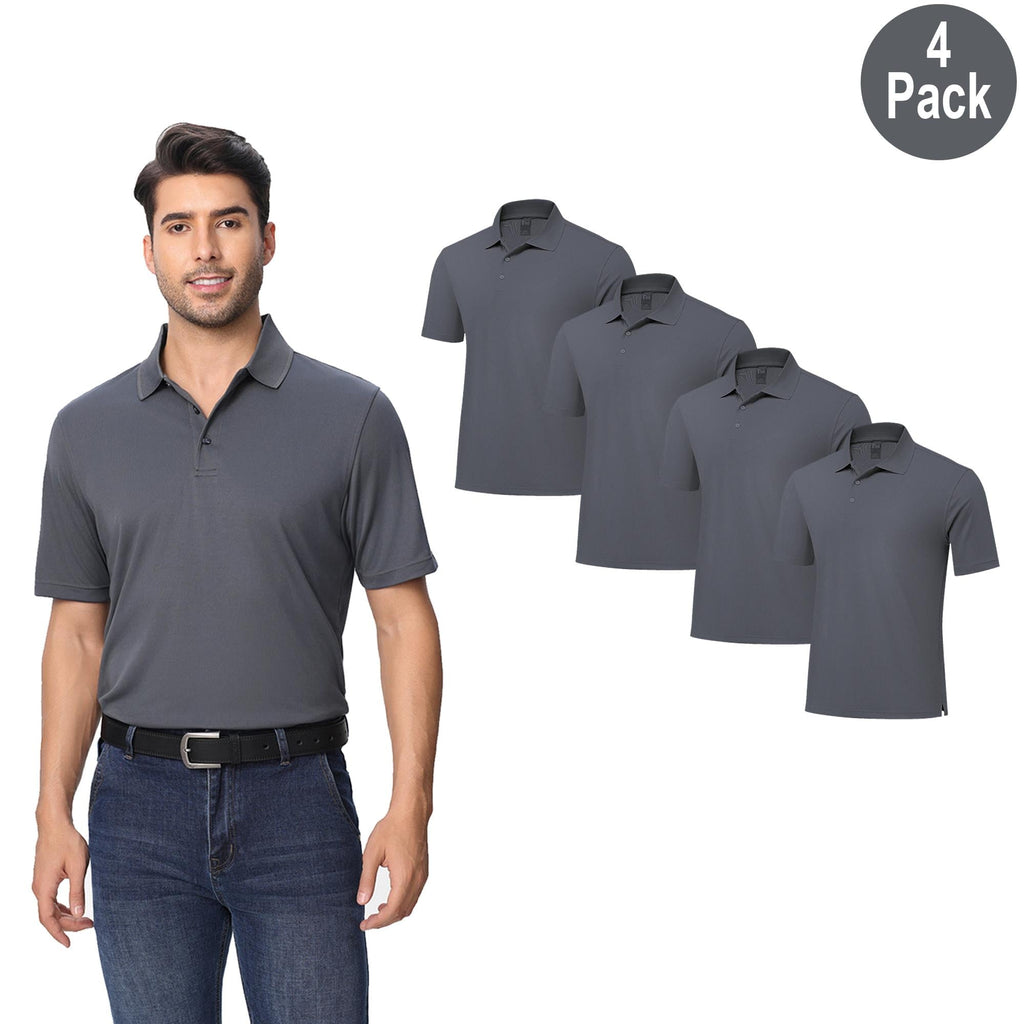Zfeel Men's High Performance Pure Dry Fit Poly Polo T-Shirt, Iron Grey, Polyester, Size L, 4 Pack