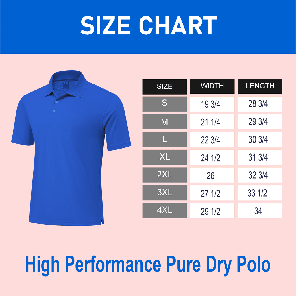 Zfeel Men's High Performance Poly Polo Shirt, Short Sleeve Collared Pure Dry Fit , Royal, XL, 2 Pack