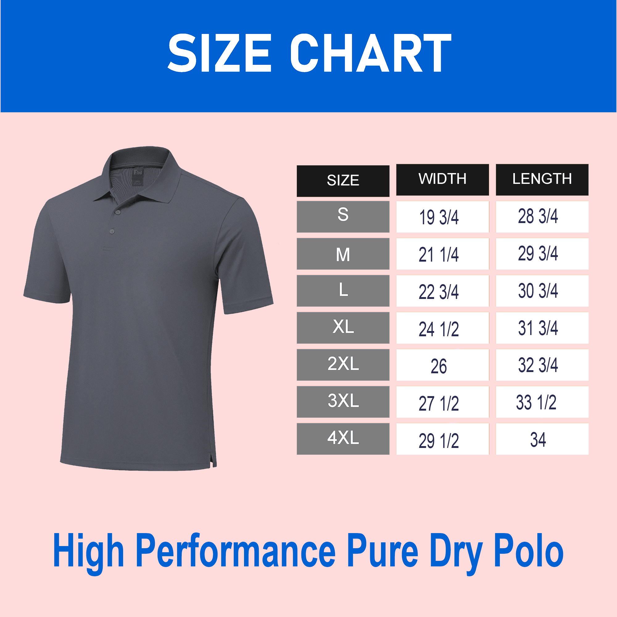 Zfeel Men's High Performance Pure Dry Fit Poly Polo T-Shirt, Iron Grey, Polyester, Size L, 4 Pack